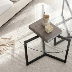 Set 2 Masute de Cafea Model Duncan, 82x58x40/82x58x36 cm, Negru mat, Blat Sticla securizata - Img 7