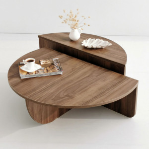 Set 2 Masute de Cafea Model Hayes, 90x60x30/85x30x35 cm, Nuc - Img 5
