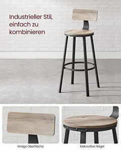Set 2 scaune de bar Model Crosby, Negru/Alb fildes, 54x54x99 cm - Img 7