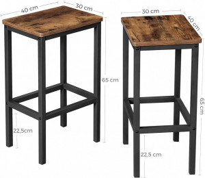 Set 2 scaune de bar Model Spencer, Maro rustic/ Negru, 40x30x65 cm - Img 4