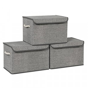 Set 3 cutii de depozitare, Songmics, Gri, 38x25x25 cm - Img 2