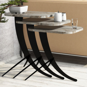 Set 3 Masute de Cafea Model Jaxxon, 35x60x45/35x54.5x45/35x48.5x45 cm, Alb Marmorat/Negru - Img 1