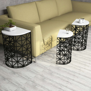 Set 3 Masute de Cafea Model Remi, 46x33x62/41x30x58/36x27x53 cm, Alb/Negru - Img 3
