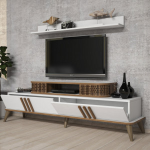 Set Comoda TV si Masuta de Cafea Model Schroeder, 105x60x34.6 cm, Alb - Img 3