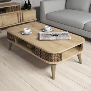 Set Comoda TV si Masuta de Cafea Model Schroeder, 105x60x34.6 cm, Stejar - Img 4