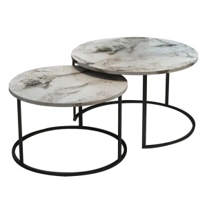 Set de 2 măsuțe de cafea Solme, alb marmorat/negru, 75x75x45 cm - Img 2