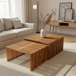 Set de 2 măsuțe laterale Tinnie I, natural, 86x80x46 cm