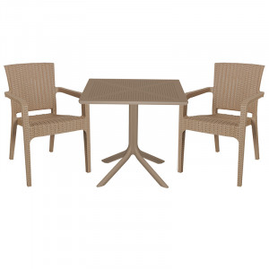 Set de gradina masa si scaune Groovy, Halcyon set 3 piese plastic cappuccino 80x80x74.5cm