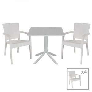 Set de gradina masa si scaune Groovy-Halcyon set 5 piese plastic alb 80x80x74.5cm - Img 1