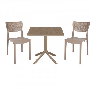 Set de gradina masa si scaune Groovy, Ignite set 3 piese plastic cappuccino 80x80x74.5 cm - Img 1