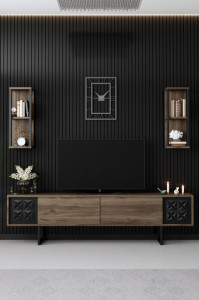 Set de mobilier pentru living Black, Nuc- Negru - Img 3