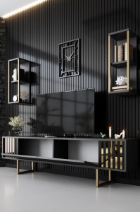 Set de mobilier pentru living Gold, Antracit- Auriu - Img 5