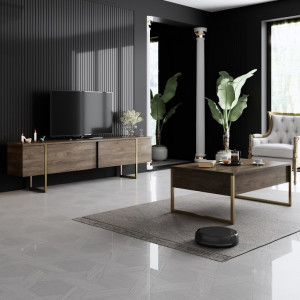 Set de mobilier pentru living Luxe, Nuc- Auriu - Img 1