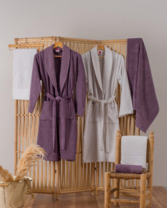 Set Halate si Prosoape de Baie Camilla Mov-Gri (Bumbac 100%) - Img 1