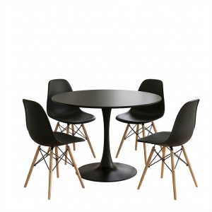 Set masă și 4 scaune Balou-Julita, Negru/Natural, Ø100 x 73 cm - Img 2