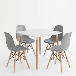 Set masă și 4 scaune Natali-Julita, Alb/Gri/Natural/Negru, 80 x 80 x 76 cm - Img 2