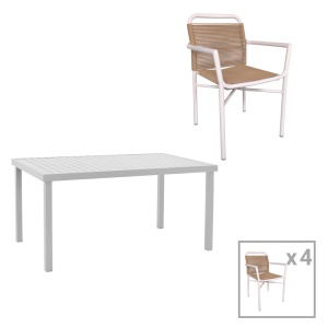 Set Masa si Scaune de Exterior, 5 Piese, Model Kliton, Alb, 150x80x74 cm - Img 1