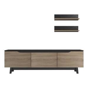 Set mobilă living Kasia, stejar sonoma/negru, 180x35x48.5 cm - Img 4