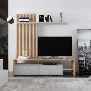 Set mobilă living Neo, stejar/gri, 190x40x200 cm