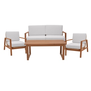 Set mobilier de grădină Doumain, 4 piese, natural/alb - Img 2