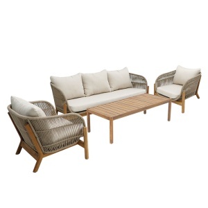 Set mobilier de grădină Verilan, 4 piese, natural/bej - Img 2