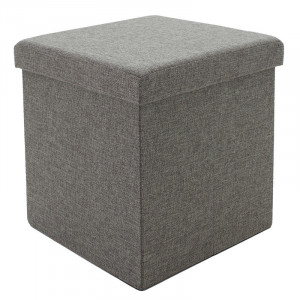 Taburet hol cufar cu spatiu de depozitare Crystal material textil gri 38x38x38cm