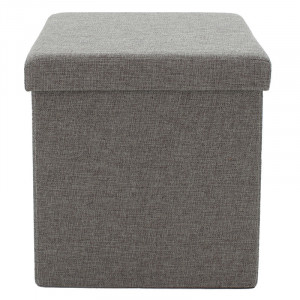 Taburet hol cufar cu spatiu de depozitare Crystal material textil gri 38x38x38cm - Img 2