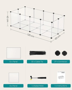 Tarc pentru animale de companie, modular, , Songmics, Alb, 125x63x42 cm - Img 7