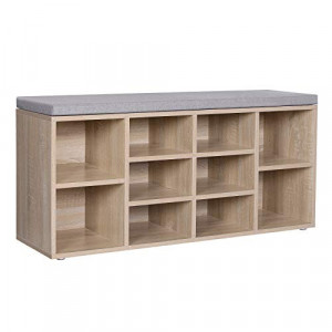 Banca cu suport pantofi Model Kace, Natural / Gri, 104x30x48 cm - Img 2