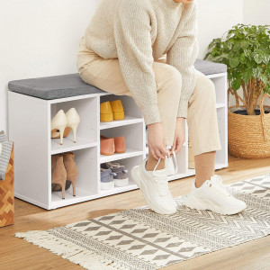 Banca cu suport pantofi Model Ryleigh, Alb, 104x30x48 cm - Img 6