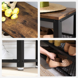Bancheta cu suport pantofi Model Adan, Maro rustic, 73x30x45 cm - Img 6