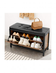 Bancheta cu suport pantofi Model Aleah, Maro rustic / Negru, 80x30x51 cm - Img 2