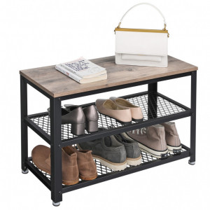 Bancheta cu suport pantofi Model Armando, Bej/Negru, 73x30x45.5 cm - Img 5