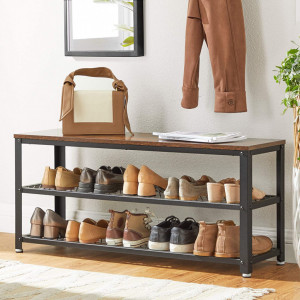 Bancheta cu suport pantofi Model Selene, Maro rustic/Negru, 100x30x45 cm - Img 4