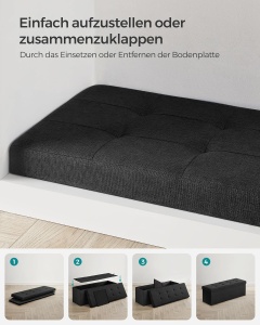 Bancuta Hol cu Spatiu de Depozitare, Velvet Vault, Negru Cerneala, 110x38x38 cm - Img 6