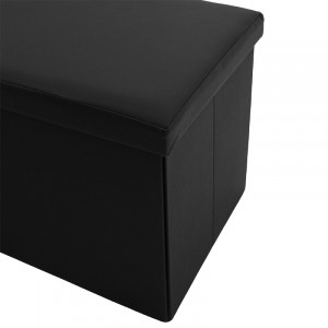 Bancuta hol cufar cu spatiu de depozitare Cooperation piele ecologica negru 76x38x38cm - Img 4
