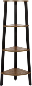 Bibliotecă de colț VASAGLE, 4 polițe, Maro Rustic/Negru, 34 × 34 × 125 cm
