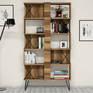 Birou cu Biblioteca Salvador, model Extra2, 120x78.8x60 cm, Nuc/Negru - Img 4