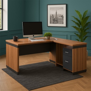Birou Directorial Oscar, nuc/anthracite, 200x180x76 cm - Img 2