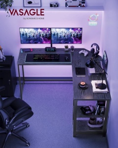 Birou Gaming Vasagle, model Colin, 138x76x138 cm, Negru - Img 2