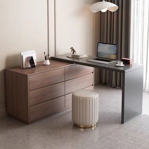 Birou multifunctional cu sertare integrate Model Reaze, Nuc/Antracit, 120x50x73.5 cm - Img 3