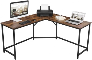 Birou pe Colt Vasagle, model Donald, 149x75x149 cm, Maro Rustic/Negru - Img 8