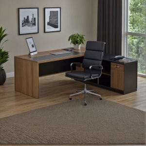 Birou profesional Model Oscar, Nuc/Antracit, 240x180x76 cm - Img 2
