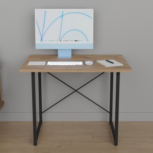 Birou Ustando, stejar/negru, 90x60x72 cm - Img 2
