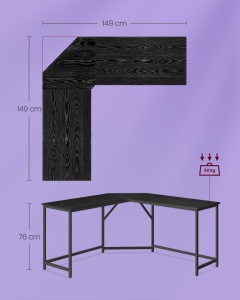 Birou Vasagle Negru 149x149x73.5 cm - Img 7
