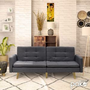 Canapea extensibila 3 locuri material textil flexibila gri inchis 198x87x76 - Img 2