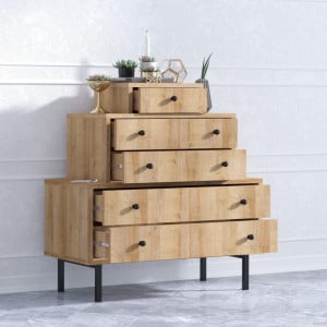 Comoda Model Tata, Stejar/Negru, 80x40x85 cm - Img 2
