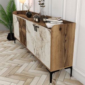 Comoda Model Venedik, Nuc/Alb marmorat, 180x35x78 cm - Img 4