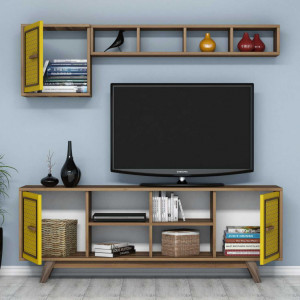 Comoda TV Ayla - Walnut, Yellow - Img 2