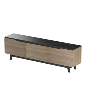 Comodă TV Kasandra, negru/stejar sonoma, 180x35x48.5 cm - Img 5